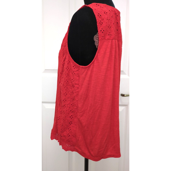 Knox Rose Floral Eyelet Embroidered Top Tassel Tie Rib Knit Rebel Red XL - Picture 4 of 7